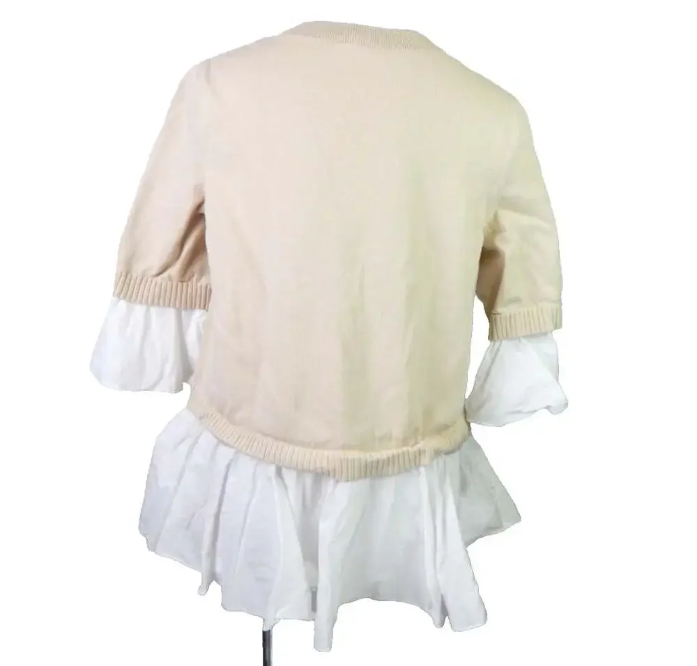 COS Women's Small Sweater Shirt Tail Jumper Layered Ruffle Crewneck Beige Cotton